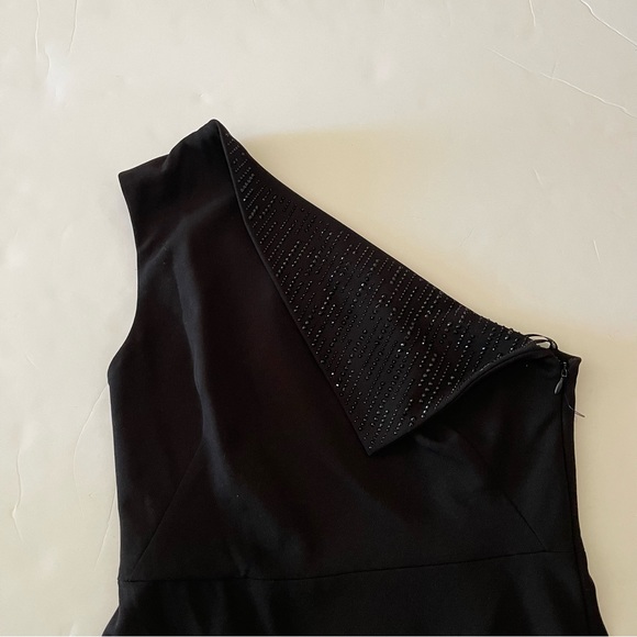 Calvin Klein One Shoulder Black Rhinestone Embellished Sheath Dress - Picture 2 of 9
